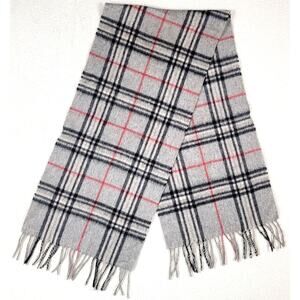 Vintage Woodward & Lothrop 100% Cashmere Gray Plaid Scarf Made In West Germany
